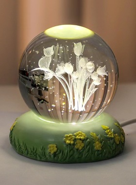 玻璃摆件宇宙发光水晶球生日礼物星空小夜灯治癒网红铃兰花玫瑰花