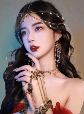 民族异域风情敦煌飞天西域仙女古风汉服舞蹈手镯拍照头饰铃铛手錬