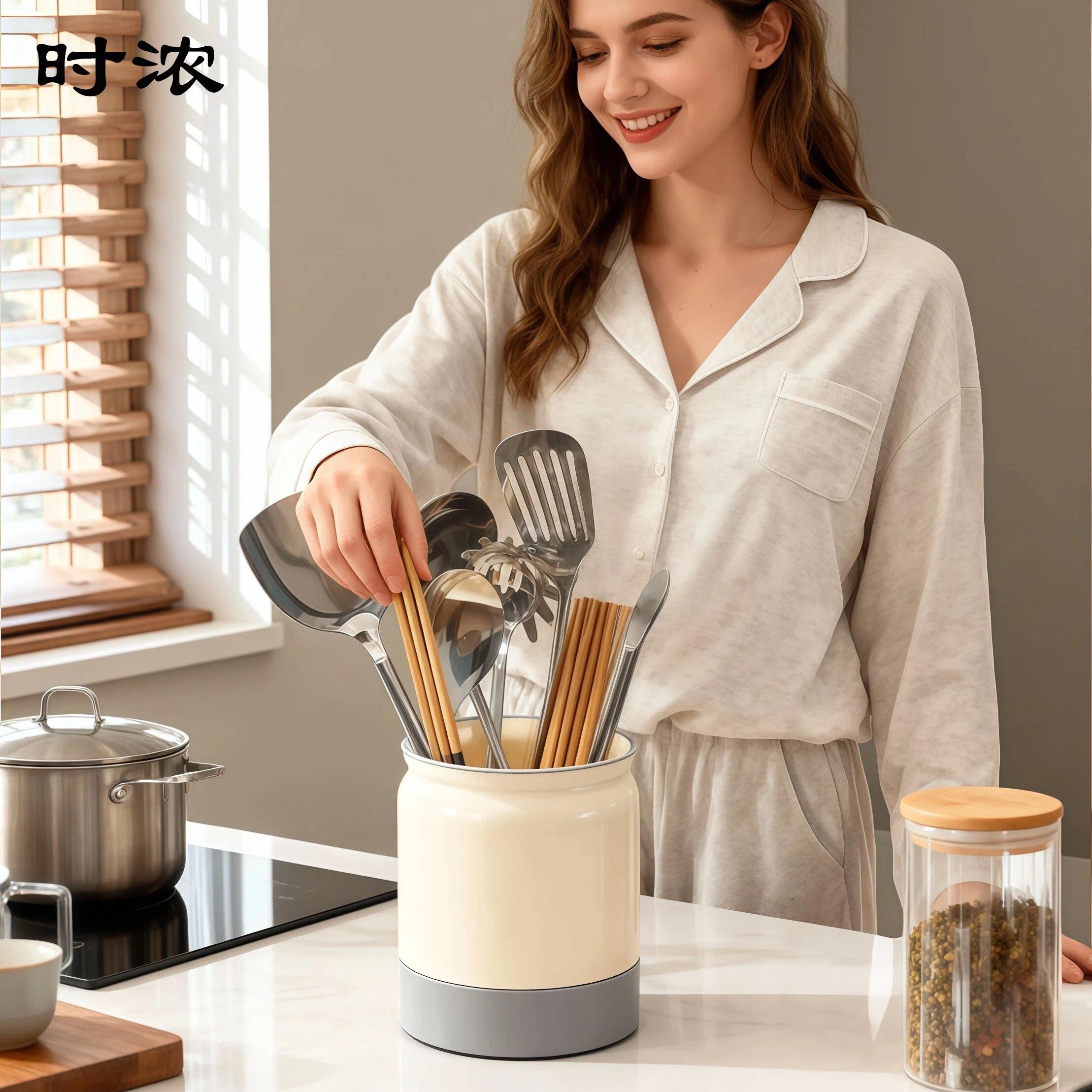 Shinon Korean simple ceramic drain tube chopstick cage holder spoon fork tableware large chopstick tube spatula storage rack spoon
