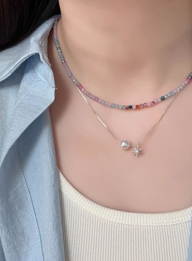 PANACHE 冰淇淋彩色玛瑙星芒珍珠项链 小众清新甜美天然石锁骨链