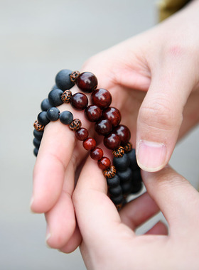 清香味药珀单圈佛珠手串p67老料小叶紫檀文玩配饰男女情侣款手链