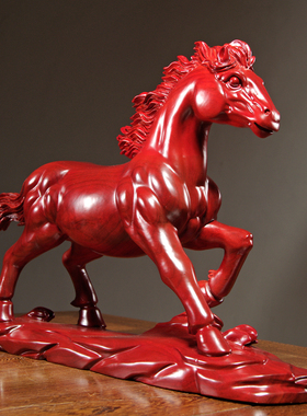 极速红花梨木雕马摆件实木质马到成功家居客厅办公室装饰红木工艺
