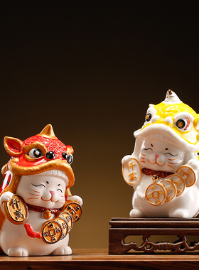 新中式陶瓷招财猫可爱摆件金蟾创意发光软装家居客厅开业乔迁礼品