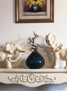 招财镇宅大象摆件一对大号欧式客厅电视柜玄关家居装饰陶瓷工艺品