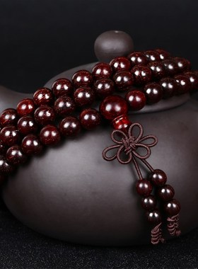 包邮小叶紫檀高密印度老料108颗情侣手链手串男女款佛珠天然保真