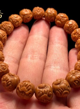 猴头小核桃手串雕刻万圣节南瓜手链正圆光珠雕刻单圈手持非橄榄核