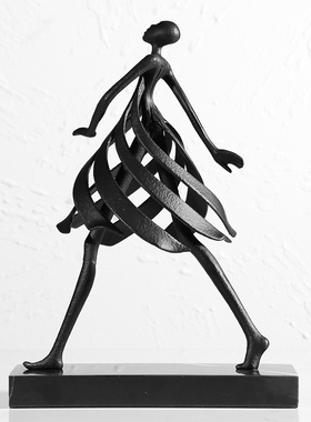 现代简约金属抽象雕塑女孩人物摆件客厅家居样板房电视柜软装饰品