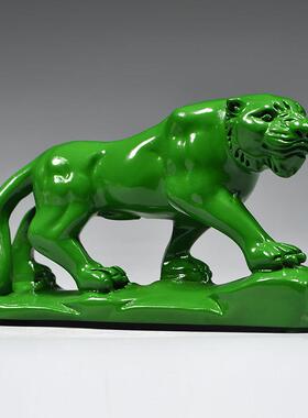 绿色木头老虎摆件实木质雕刻十二生肖虎木制吉祥物装饰红木工艺品