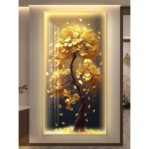 发财树led带灯轻奢入户玄关装饰画简约现代挂画壁画过道高级感 - 图1
