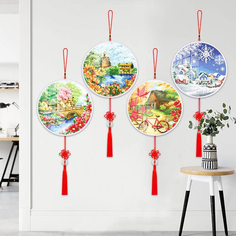 2024新款带框钻石画风景春夏秋冬客厅卧室送框钻石绣点贴钻十字绣,淘宝优惠券,粉丝福利购,淘宝优惠卷