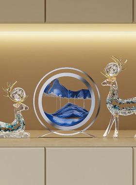 招财水晶鹿摆件客厅高级感流沙画装饰轻奢高档创意办公室沙漏摆设