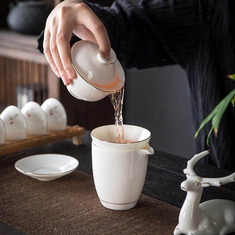 羊脂玉瓷斗笠杯功夫茶具轻奢套装加竹杯架套组有钱杯德化骨瓷盖碗,淘宝优惠券,粉丝福利购,淘宝优惠卷