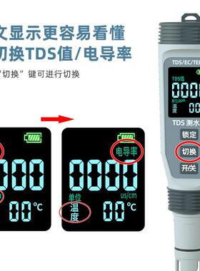 家贝 TDS水质检测笔高精度多功能核辐射废水测试仪家用测水笔PH计