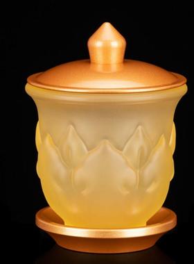 台湾古法琉璃香炉小号供水杯供佛圣水杯果盘纯铜佛灯家用供佛用品