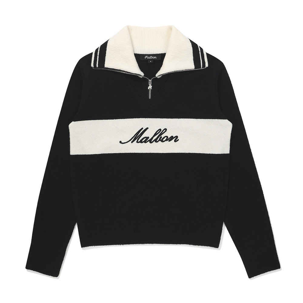 韩国MALBON高尔夫女装时尚翻领半拉链长袖针织衫运动休闲高弹保暖,淘宝优惠券,粉丝福利购,淘宝优惠卷