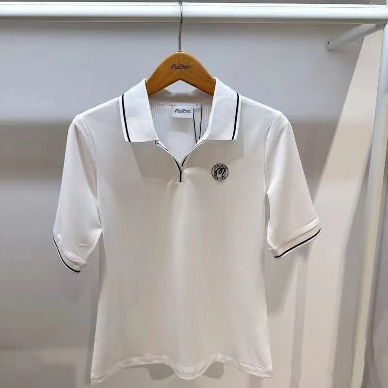 2025春夏季韩国MALBON高尔夫女装修身短袖T恤POLO衫高弹运动休闲,淘宝优惠券,粉丝福利购,淘宝优惠卷
