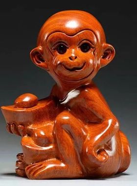 热销黑檀木猴子雕刻摆件十二生肖猴木头猴属猴家居办公装饰工艺品