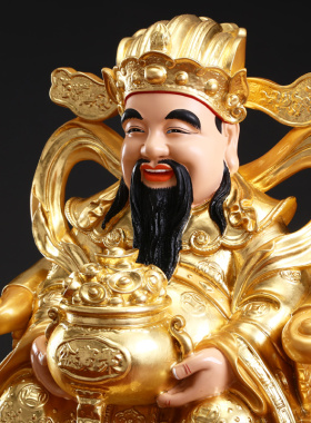 热销纯铜贴金财神爷佛像招财家用财神铜像店铺开业客厅文财神摆件