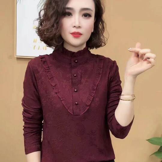 Western style printed half turtleneck plus velvet bottoming shirt