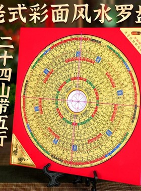 罗盘高精度专业 二十四山带五行综合盘 罗经仪摆件 彩面风水罗盘