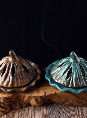 好货新中式陶瓷莲蓬盘香炉家用室内创意香薰炉檀香点香器复古茶道
