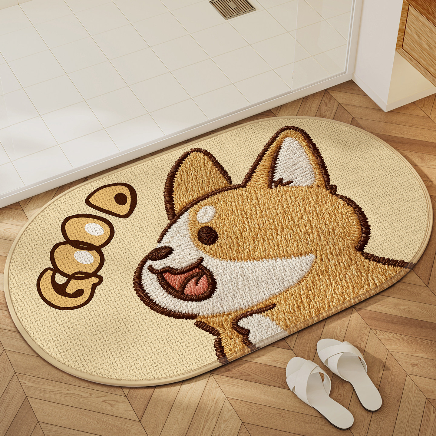 卡通柯基浴室地垫仿亚麻编织家用卫生间门口吸水速干脚垫防滑地毯,淘宝优惠券,粉丝福利购,淘宝优惠卷