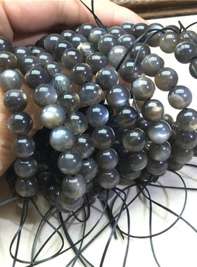 天然黑骨干拉长石单圈手链 超级能量骨干水晶女款 带猫眼