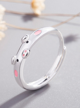 韩版风铜镀银戒指女小清新小猪戒指气质可爱动物开口食指戒配饰品