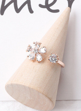 Fresh zircon flower ring girl opening ring girlfriend gift潮