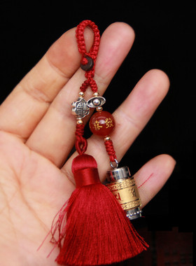 钛钢新款黑曜石朱砂吊坠本命年项链钥匙扣挂件男女可打开