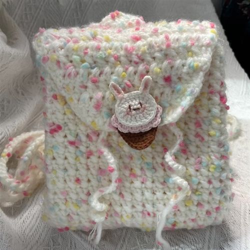 可爱兔耳编织双肩包粗冰条线手工毛线编织diy材料包钩针抽绳包包 - 图2