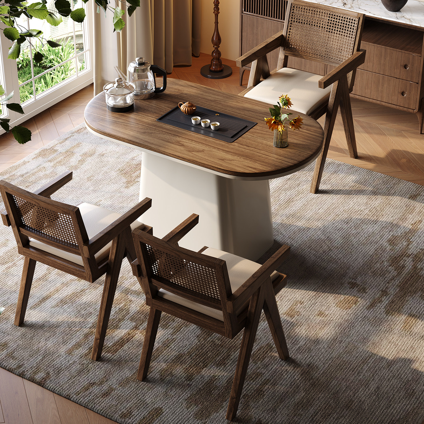 小户型阳台茶桌椅组合现代新中式实木茶几一桌五椅家用客厅泡茶桌,淘宝优惠券,粉丝福利购,淘宝优惠卷