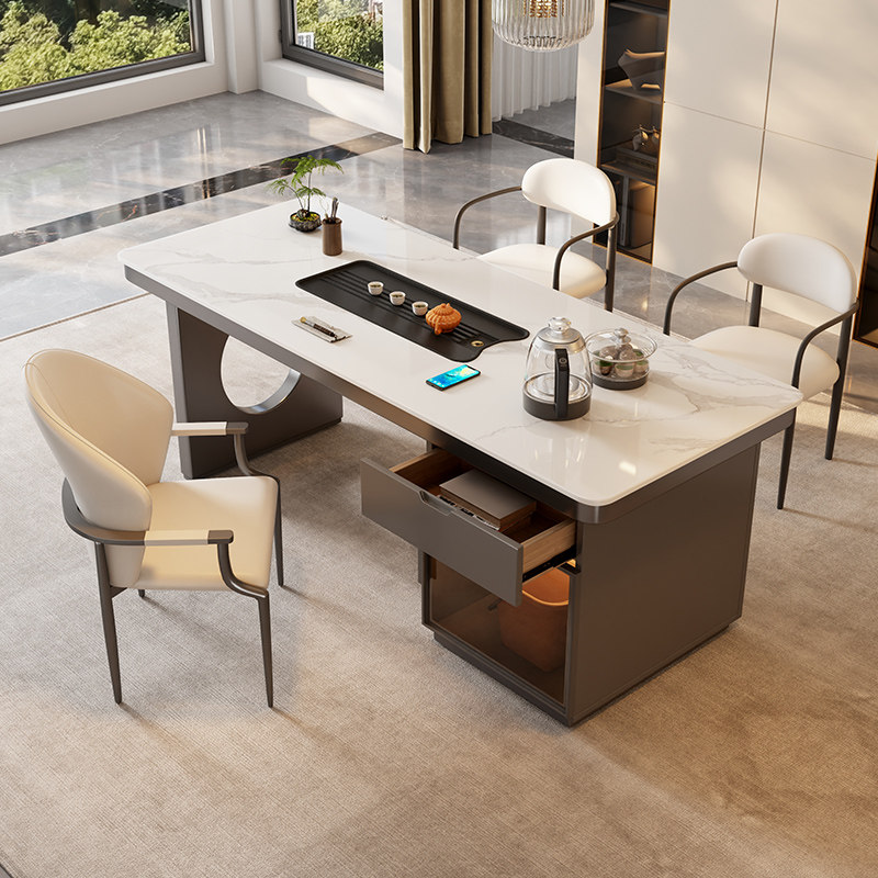 岩板茶桌一桌五椅组合轻奢现代高级感烧水壶一体嵌入式茶台家用,淘宝优惠券,粉丝福利购,淘宝优惠卷