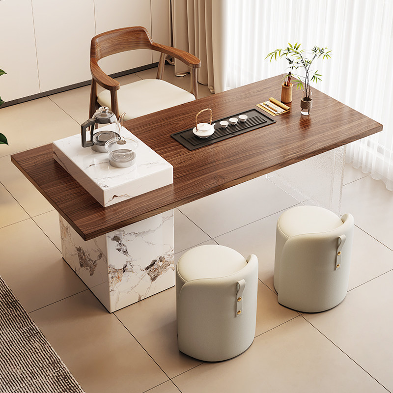 中古风轻奢岩板茶台现代简约小户型办公室茶桌椅组合家用阳台茶桌,淘宝优惠券,粉丝福利购,淘宝优惠卷