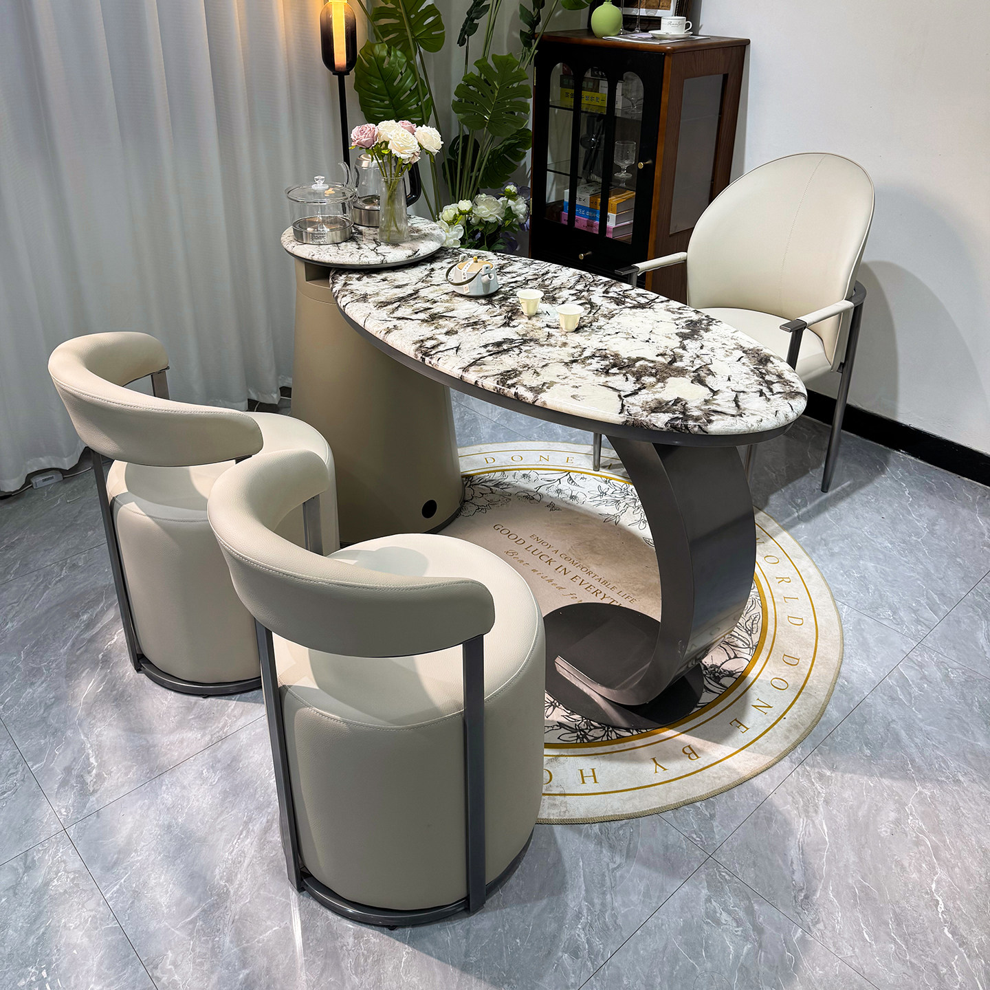 大理石纹奢石阳台茶桌椅组合轻奢高级感办公室烧水壶一体家用茶台,淘宝优惠券,粉丝福利购,淘宝优惠卷