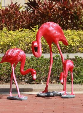 仿真火烈鸟摆件户外玻璃钢动物雕塑园林景观花园水池鸟类装饰小品