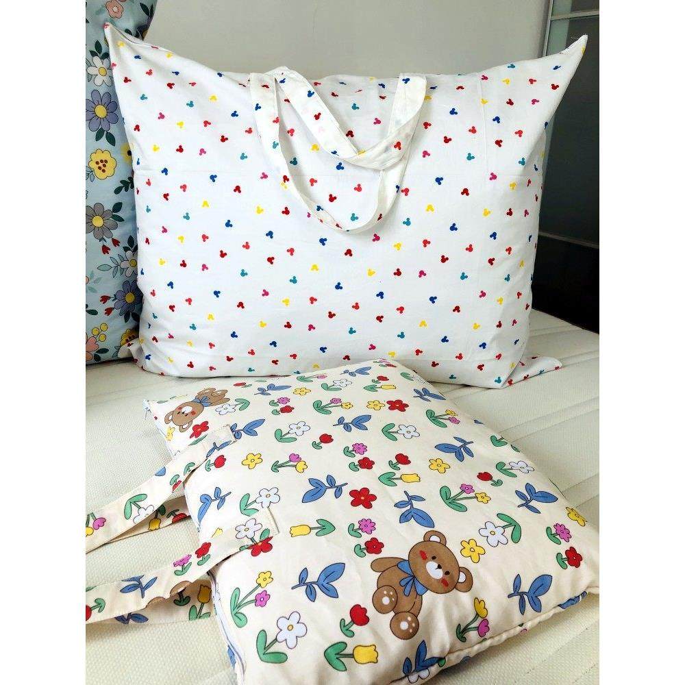 双层纯棉布艺收纳袋装被子衣服防尘包打包袋整理袋卡通妈咪手提包,淘宝优惠券,粉丝福利购,淘宝优惠卷