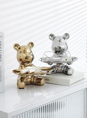 入户暴力熊钥匙收纳进门玄关装饰摆件客厅鞋柜托盘轻奢陶瓷存钱罐