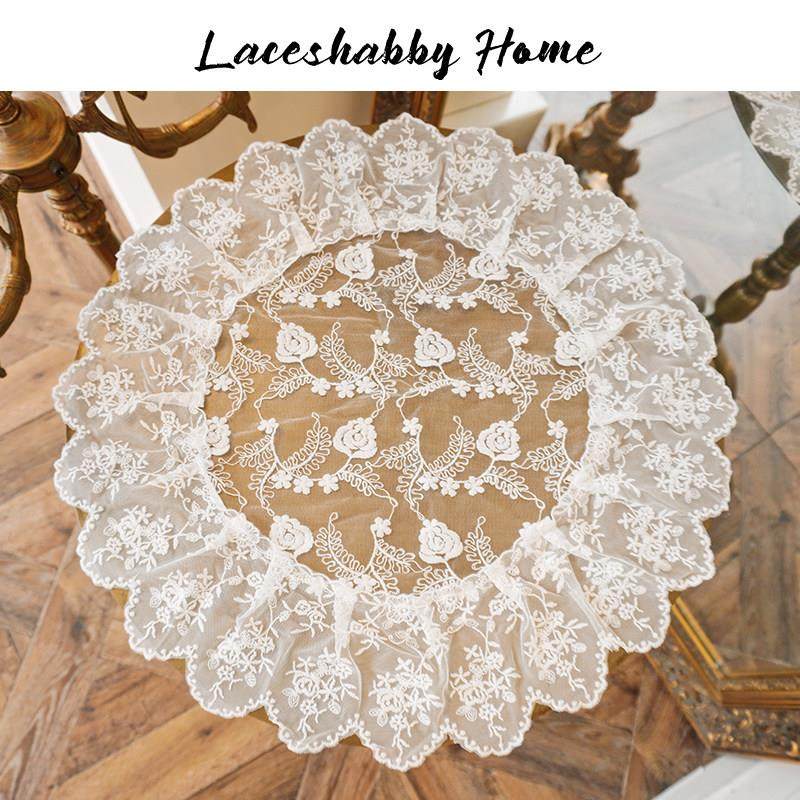 LACESHABBY新款法式复古风格白色玫瑰绣花蕾丝桌旗桌布盖巾1,淘宝优惠券,粉丝福利购,淘宝优惠卷