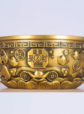 纯铜五福聚宝盆摆件供奉佛像貔貅麒麟金蟾佛具用品加厚铜碗工艺品