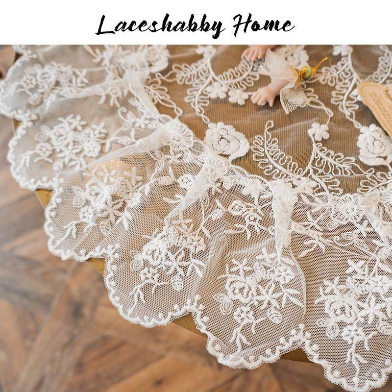 LACESHABBY新款法式复古风格白色玫瑰绣花蕾丝桌旗桌布盖巾1,淘宝优惠券,粉丝福利购,淘宝优惠卷