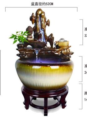 陶瓷假山流水生财喷泉摆件招财办公室客厅室内转运球旺财高山水景