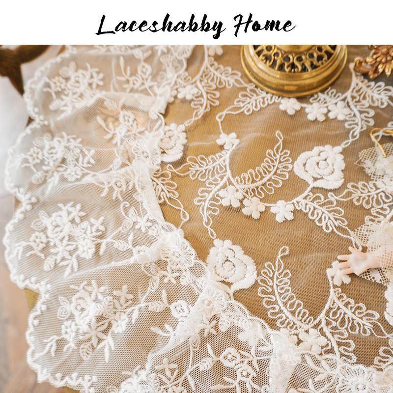 LACESHABBY新款法式复古风格白色玫瑰绣花蕾丝桌旗桌布盖巾1,淘宝优惠券,粉丝福利购,淘宝优惠卷