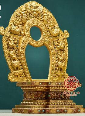 大千善缘 藏式10寸佛像底座背光纯铜鎏金加高垫高增高金刚台法座