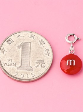 s925银滴胶彩色趣味糖果m豆吊坠巧克力豆吊坠实心豆豆银饰配件