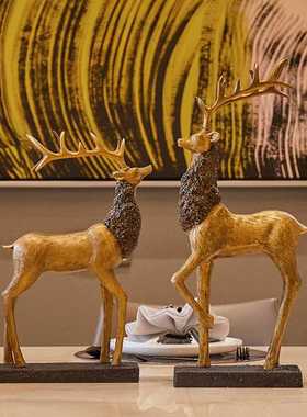 高档美式麋鹿摆件室内客厅电视柜酒柜红酒架欧式家居装饰品工艺品