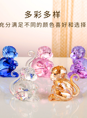 热销水晶猴子摆件12生肖圣诞节礼物装饰品创意左思右想工艺品生日