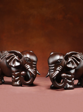 热销实木雕刻大象摆件黑檀木雕吸水福财对象家居玄关办公室装饰工