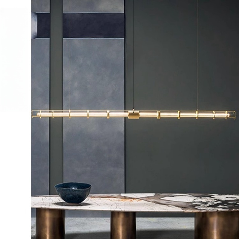 设计师创意一字长条餐厅吊灯北欧简约现代餐桌吧台办公室岛台灯具 - 图0