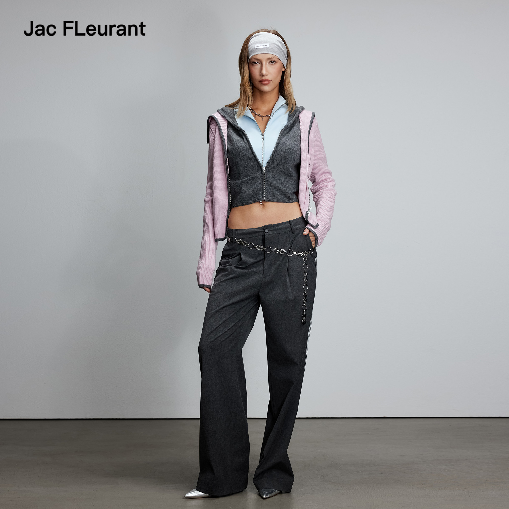 JAC FLEURANT【张靓颖同款】撞色海军领假两件拉链针织羊毛衫,淘宝优惠券,粉丝福利购,淘宝优惠卷